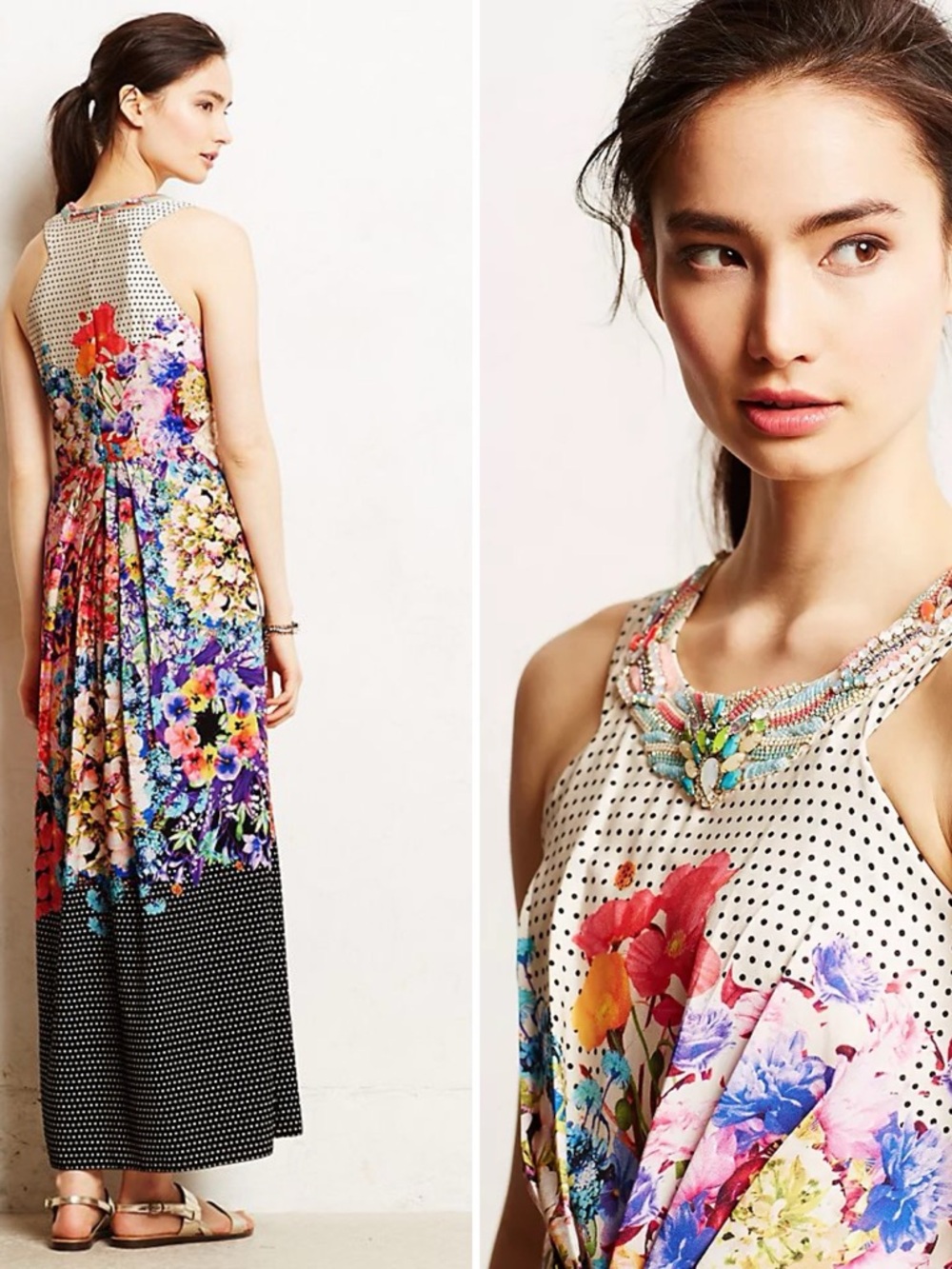 Anthropologie Multicolor Floral & Polka Dot Maxi Dress